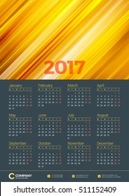 Wall Calendar Poster for 2017 Year. Vector Design Print Template. Stationery Design. Vector Calendar with Abstract Background