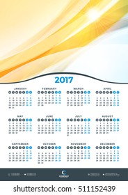 Wall Calendar Poster for 2017 Year. Vector Design Print Template. Stationery Design. Vector Calendar with Abstract Background