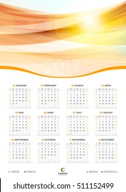 Wall Calendar Poster for 2017 Year. Vector Design Print Template. Stationery Design. Vector Calendar with Abstract Background