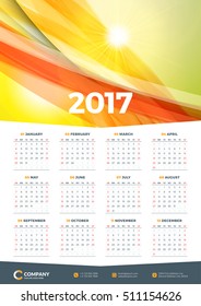 Wall Calendar Poster for 2017 Year. Vector Design Print Template. Stationery Design. Vector Calendar with Abstract Background