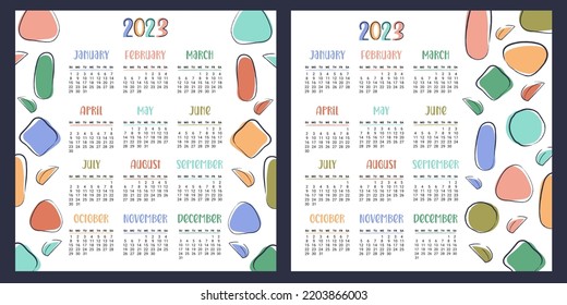 Wall calendar square 2023. Floral organizer template. Modern monthly planner with abstract color flowers, plants. Week starts on Sunday.  Vector flat illustration for print