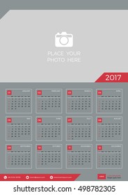 Wall calendar template for 2017 year. Flat style vector illustration.