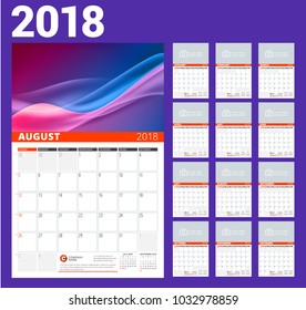 Wall calendar template for 2018 year. Vector illustration. Set of 12 months. Stationery design