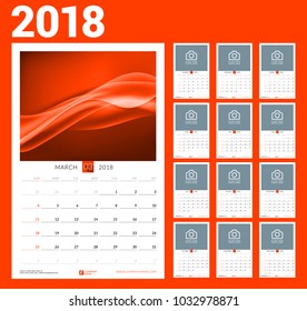 Wall calendar template for 2018 year. Vector illustration. Set of 12 months. Stationery design