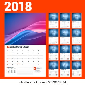 Wall calendar template for 2018 year. Vector illustration. Set of 12 months. Stationery design