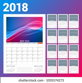 Wall calendar template for 2018 year. Vector illustration. Set of 12 months. Stationery design