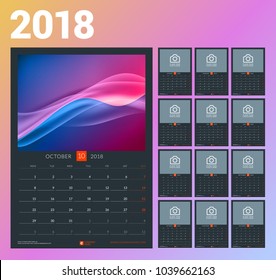 Wall calendar template for 2018 year. Vector illustration. Set of 12 months. Stationery design