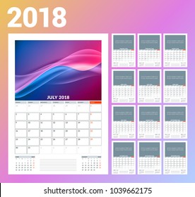 Wall calendar template for 2018 year. Vector illustration. Set of 12 months. Stationery design
