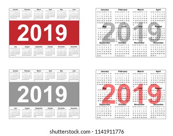 Wall Calendar Template for 2019 Year. Vector Design Print Template with Typographic Motivational Quote on Dark Background. Week starts on Monday