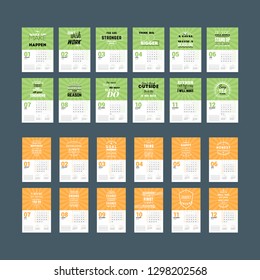 Wall calendar template for 2019 year. Week starts on Sunday. Week starts on Monday. Vector illustration