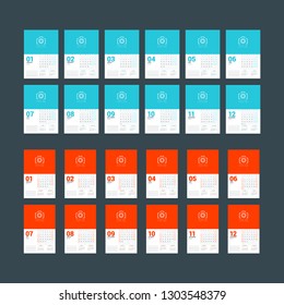 Wall calendar template for 2019 year. Week starts on Sunday. Week starts on Monday. Vector illustration
