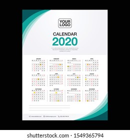 Wall Calendar Template for 2019 Year. Vector Design Print Template, Week starts on Monday