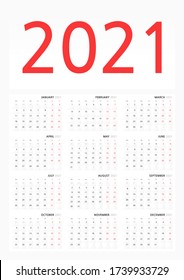 Wall Kalendervorlage für 2021 im klassischen minimalistischen Stil. Die Woche beginnt am Montag. Monatlicher Kalender. Darstellung von Unternehmen. A1-Format vertikal Bereit zum Drucken. Vektor-Abbildung