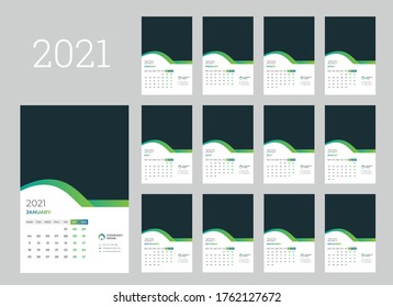 Wall Calendar template for 2021 year. Business planner. Stationery design. Week starts on Monday. Vector illustration
