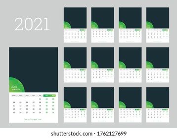 Plantilla del calendario de paredes para 2021 año. Planificador de negocios. Diseño estacional. La semana comienza el lunes. Ilustración del vector
