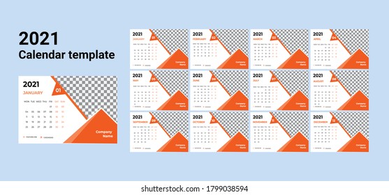 Wall calendar template for 2021 year. Planner diary in a minimalist styl
