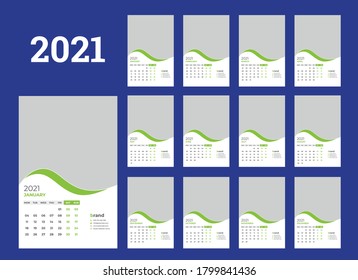 Wall-Kalender-Vorlage für 2021 Jahr. Die Woche beginnt am Montag.
