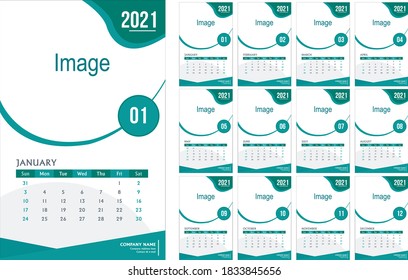 Wall Calendar template for 2021 year. Planner diary in a minimalist style. Corporate and business calendar. 2021 calendar in minimal table, Week Starts Sunday