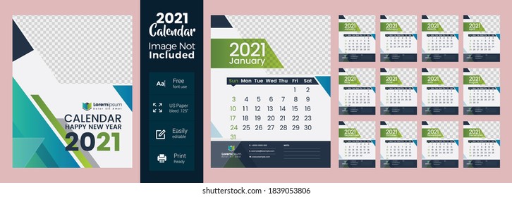 Wall Calendar template for 2021 year. Clean & Minimalist Design for Year Planner 2021
