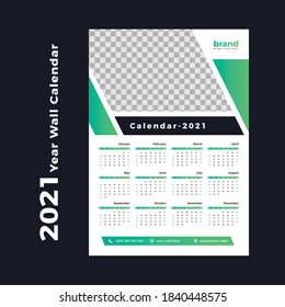 Plantilla del calendario de paredes para el año 2021. Planificador de negocios.