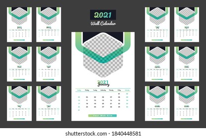Wall Calendar template for the 2021  year. Business planner.