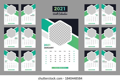 Wall Calendar Vorlage für das Jahr 2021. Geschäftsplaner.