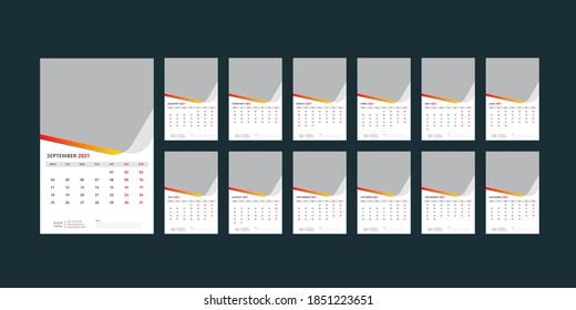 Wall Calendar template for 2021 year. Business planner. Stationery design. Week starts on Monday. Vector illustration
