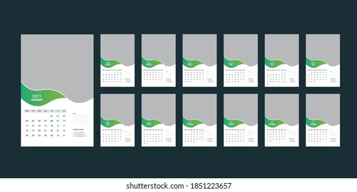 Wall Calendar template for 2021 year. Business planner. Stationery design. Week starts on Monday. Vector illustration