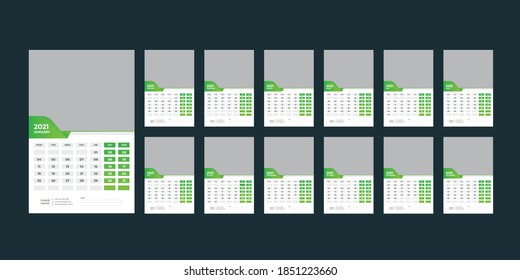 Wall Calendar template for 2021 year. Business planner. Stationery design. Week starts on Monday. Vector illustration