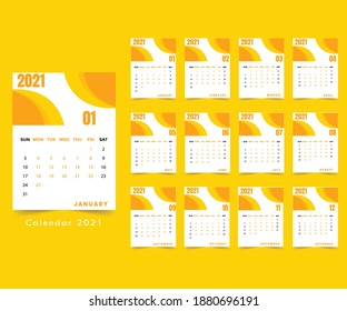 Wall calendar template for 2021year. Simple calendar Layout for 2021 years. Set of 12 months.
