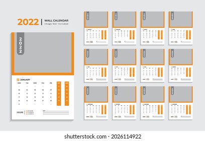 Wall calendar template for 2022 year. Set of 12 months. 2022. Week starts on monday.Print ready editable calender. Planner design.