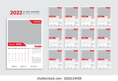 Wall calendar template for 2022 year. Set of 12 months. 2022. Week starts on monday.Print ready editable calender. Planner design.