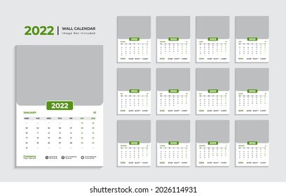 Wall calendar template for 2022 year. Set of 12 months. 2022. Week starts on monday.Print ready editable calender. Planner design.