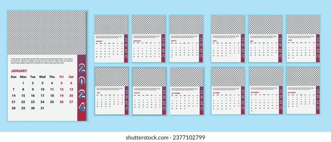 wall calendar template, calendar for 2024, modern calendar, new year