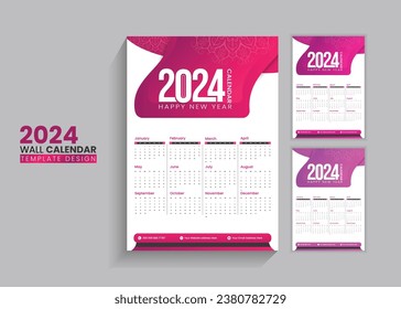 wall calendar template for 2024, new year One page calendar design, 12 months Planner, 2024 calendar 