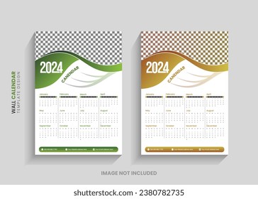 wall calendar template for 2024, new year One page calendar design, 12 months Planner, 2024 calendar 