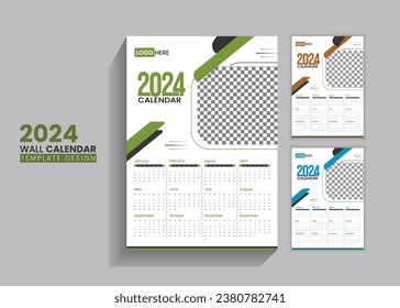 wall calendar template for 2024, new year One page calendar design, 12 months Planner, 2024 calendar 