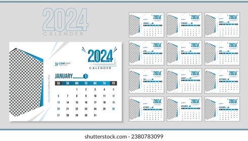 wall calendar template for 2024, new year 12 page calendar design, 12 months Planner, 2024 calendar 