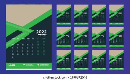 Wall calendar template design for 2022, year. Planner diary with Place for Photo.