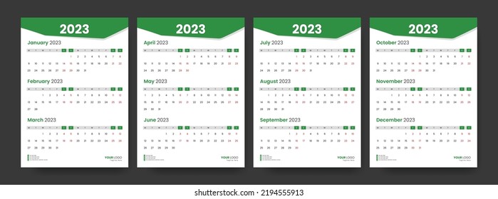 Wall Calendar Template Design for 2023 year, Monthly Creative Calendar Layout Vector illustration, Week starts Monday, Template for Annual Calendar 2023 with Graphic Element
