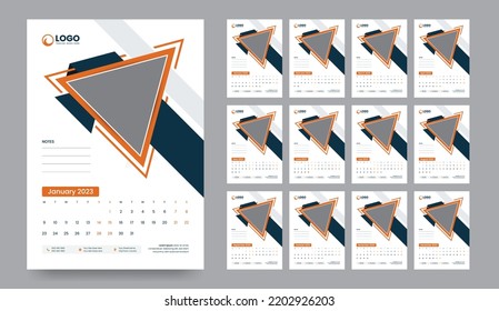 Wall Calendar Template Design for 2023 year, Monthly Creative Calendar Layout Vector illustration, Week starts Monday, Template for Annual Calendar 2023 with Graphic Element