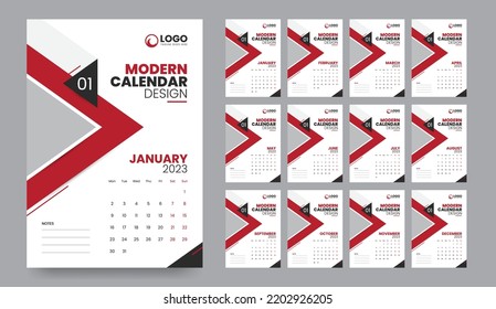Wall Calendar Template Design für 2023 Jahr, Monatszeitschrift für kreatives Kalenderlayout Vektorgrafik, Woche beginnt Montag, Vorlage für den Jahreskalender 2023 mit grafischem Element