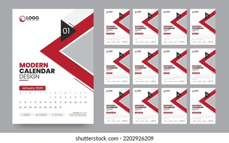 Wall Calendar Template Design for 2023 year, Monthly Creative Calendar Layout Vector illustration, Week starts Monday, Template for Annual Calendar 2023 with Graphic Element