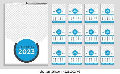 Wall Calendar Template Design for 2023 year, Monthly Creative Calendar Layout Vector illustration, Week starts Monday, Template for Annual Calendar 2023 with Graphic Element