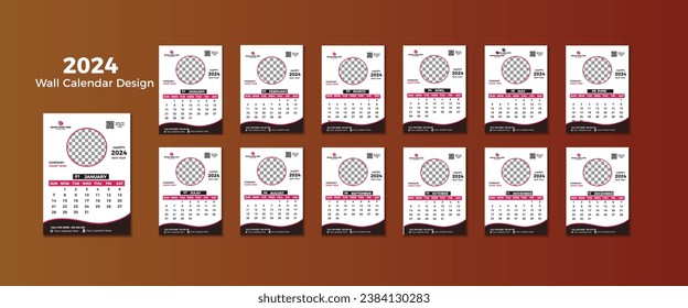 Wall Calendar Template Design for 2024 year, Monthly Creative Calendar Layout Vector office or business.