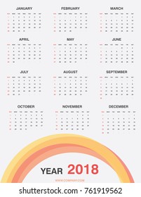 Wall Calendar Year 18 Single Stock Vector Royalty Free