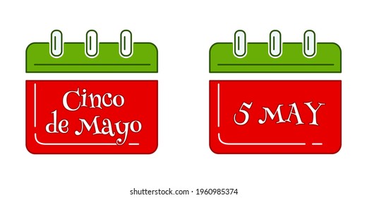 Wall calendars set for Cinco de Mayo. Annual celebration held on May 5. Holiday date in calendar. Federal holiday in Mexico Cinco de Mayo. Vector illustration