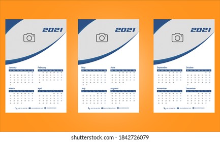 Wall Calender 2021 in three Pages 