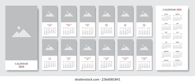 Wall calender 2024 with space for image plus yearly calender of 2025, week starting monday.