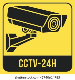 Wall CCTV Camera 24H Surveillance Warning Sign Vector Design